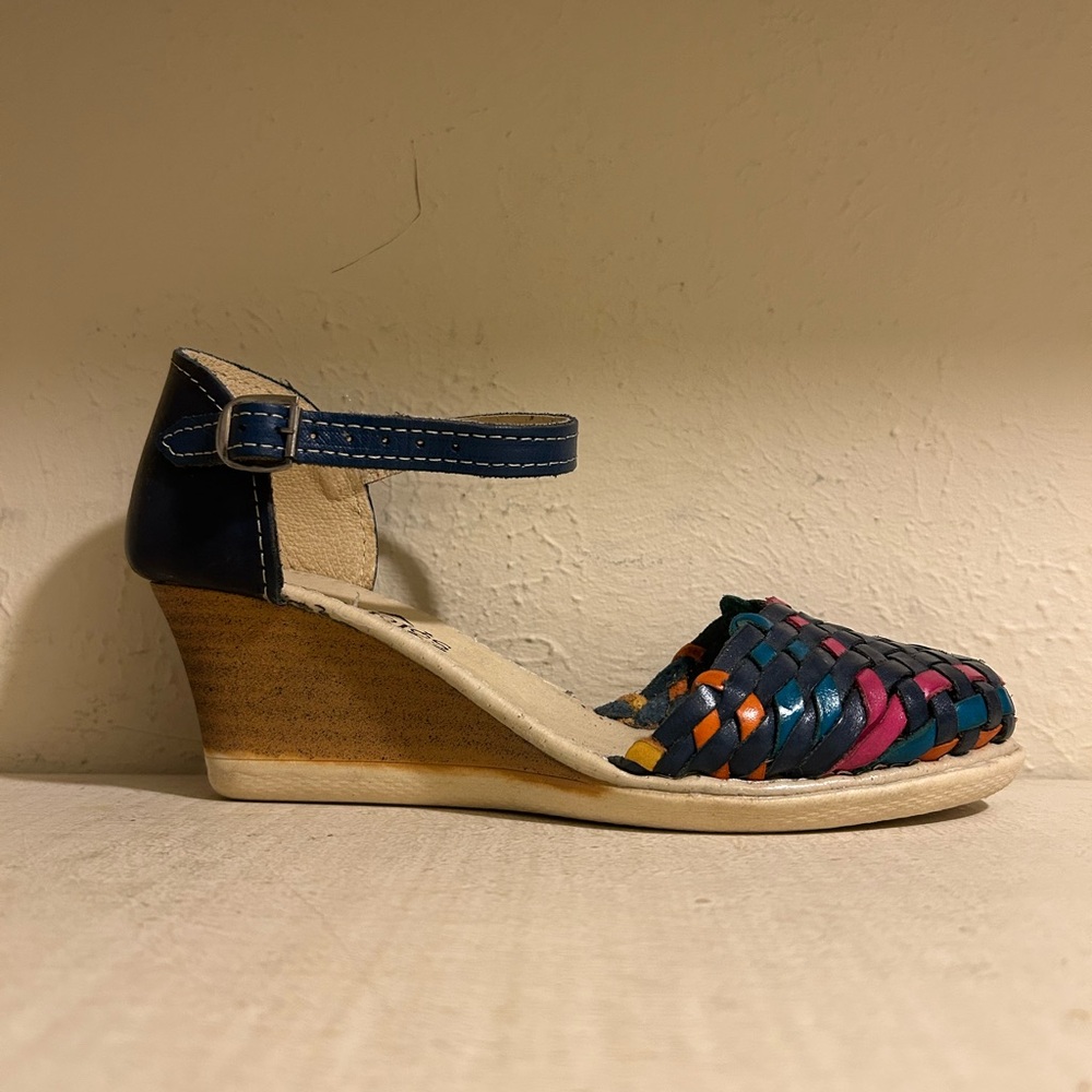 Pink and Blue Wedge Sandals with Espadrille Heel